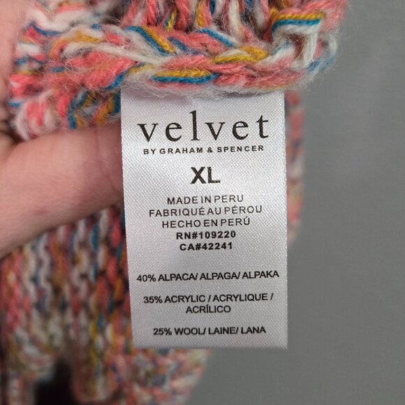 NWT Velvet By Graham & Spencer Women's XL Tri Knit Sweater Alpaca Wool Pink Blue - Picture 10 of 12